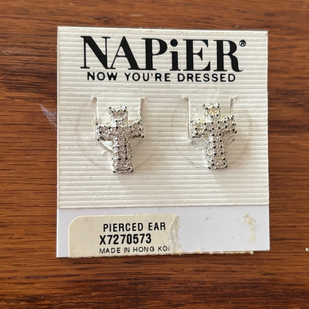 Napier Silver Crystal Cross Stud Earrings